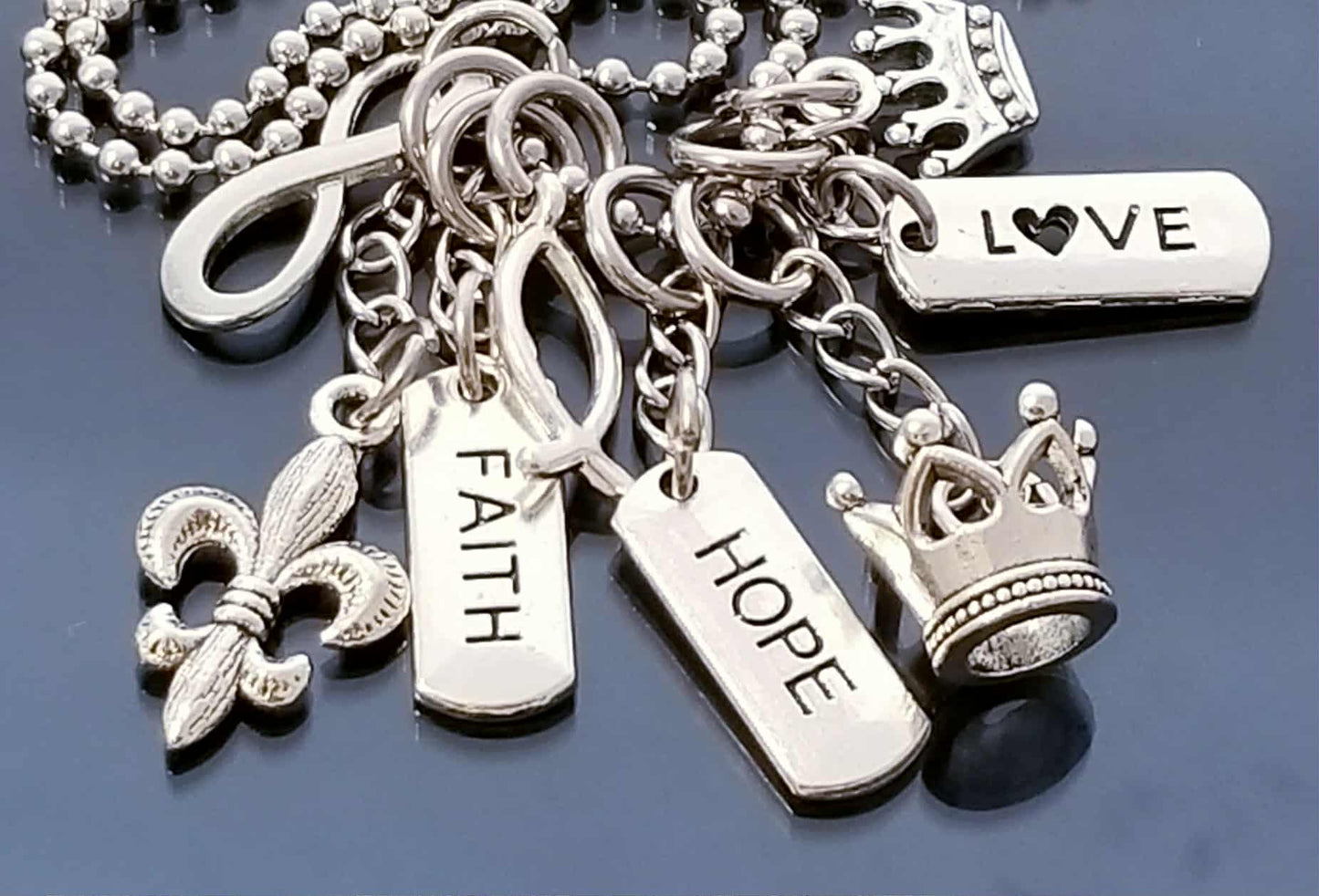Chunky Charm Necklace - 23.6 Ball Chain - Faith Hope & Love Charms