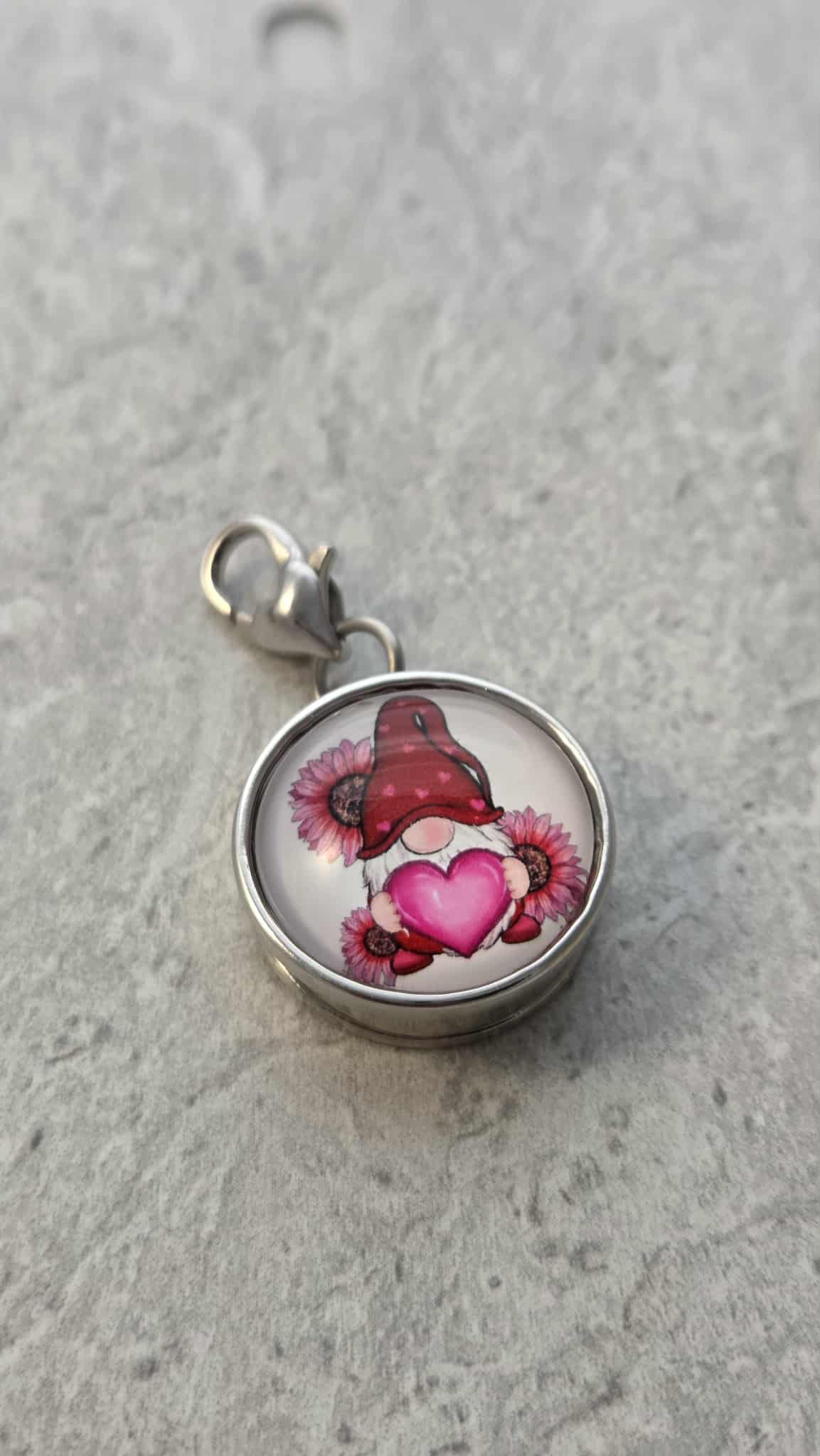 Gnome Snap Button on Heart Lobster Charm