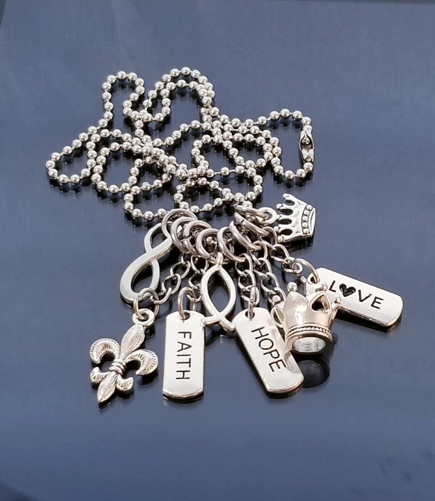 Chunky Charm Necklace - 23.6 Ball Chain - Faith Hope & Love Charms