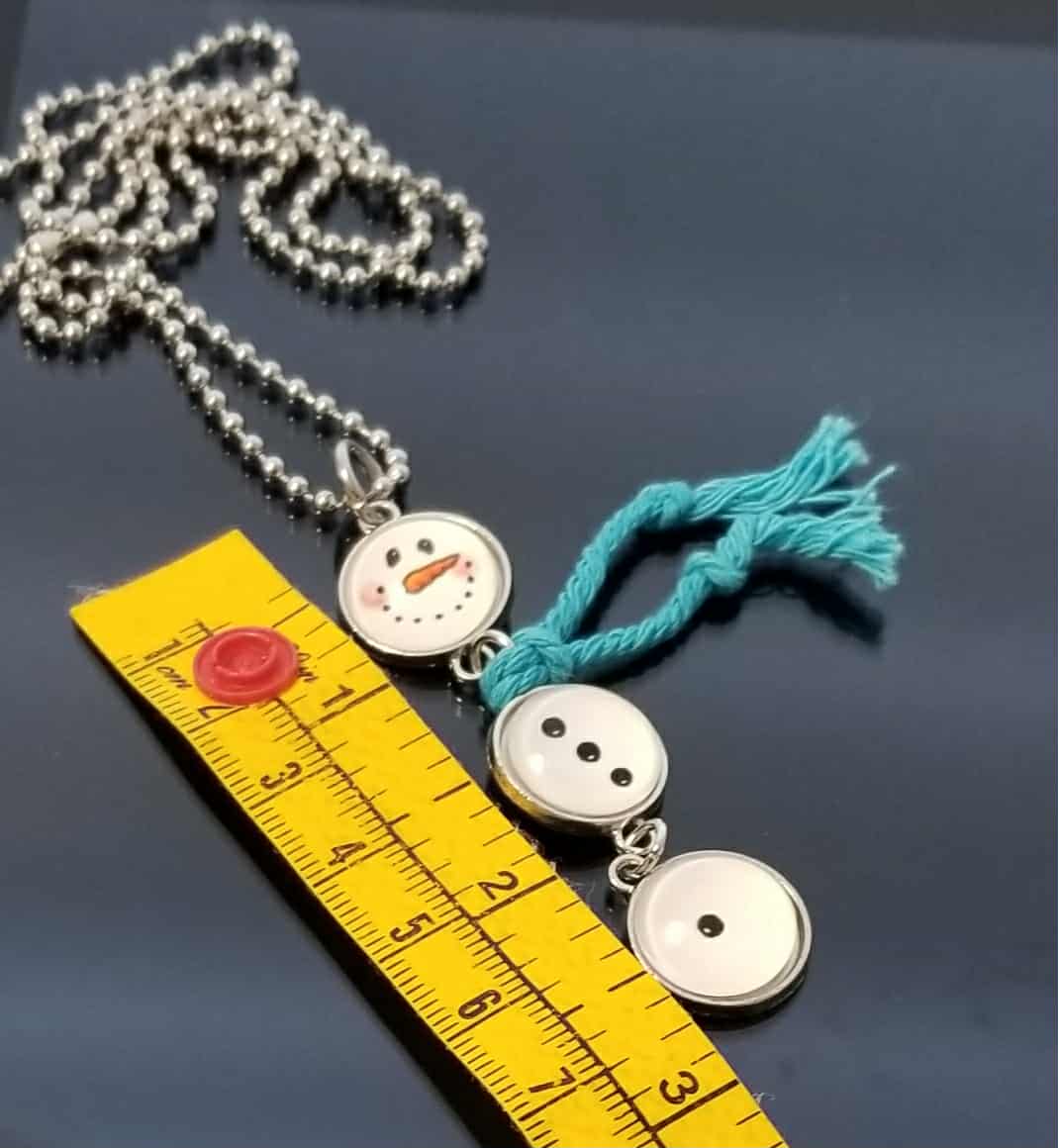 Snowman Charm Necklace with Heart Toggle - Glass Cabochon Winter Jewelry