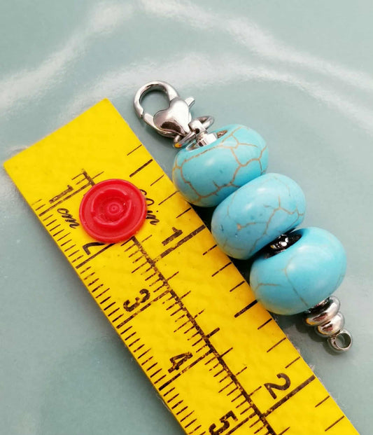 Synthetic Turquoise Charm with Heart Lobster Clasp - Interchangeable Purse Charm