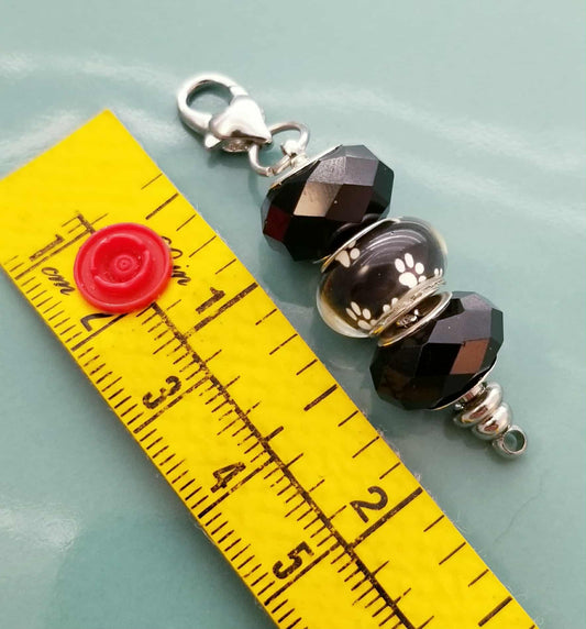 Black Paw Print Charm with Heart Lobster Clasp - Pet Lover Charm