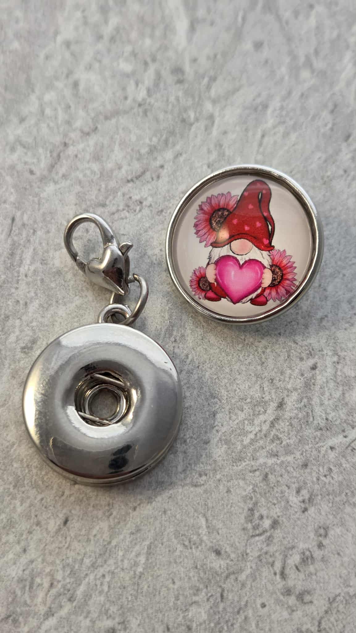 Gnome Snap Button on Heart Lobster Charm