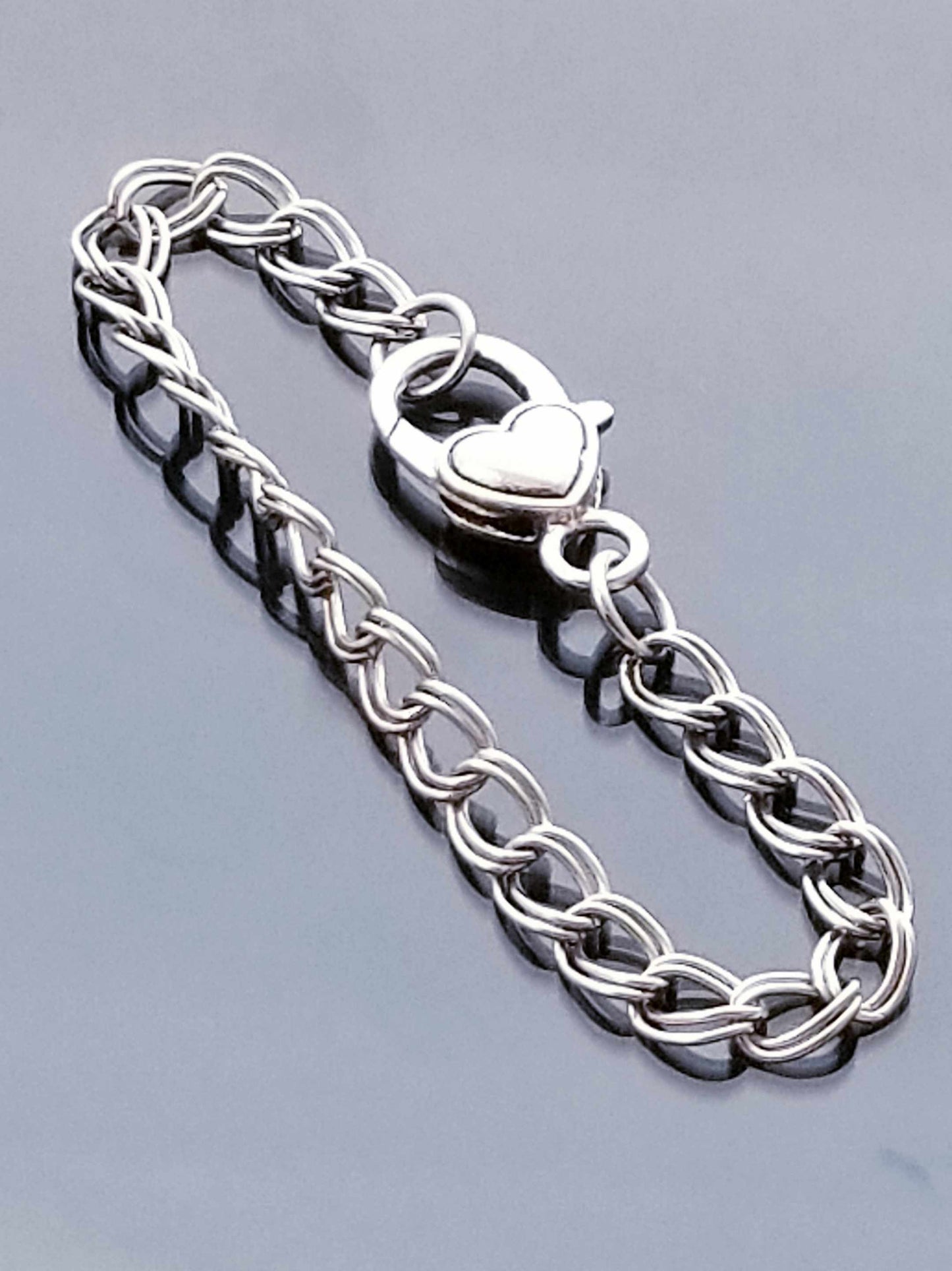 Size 7.5 /Heart Lobster Clasp /Double Link Bracelet / Starter Charm Brac image 2
