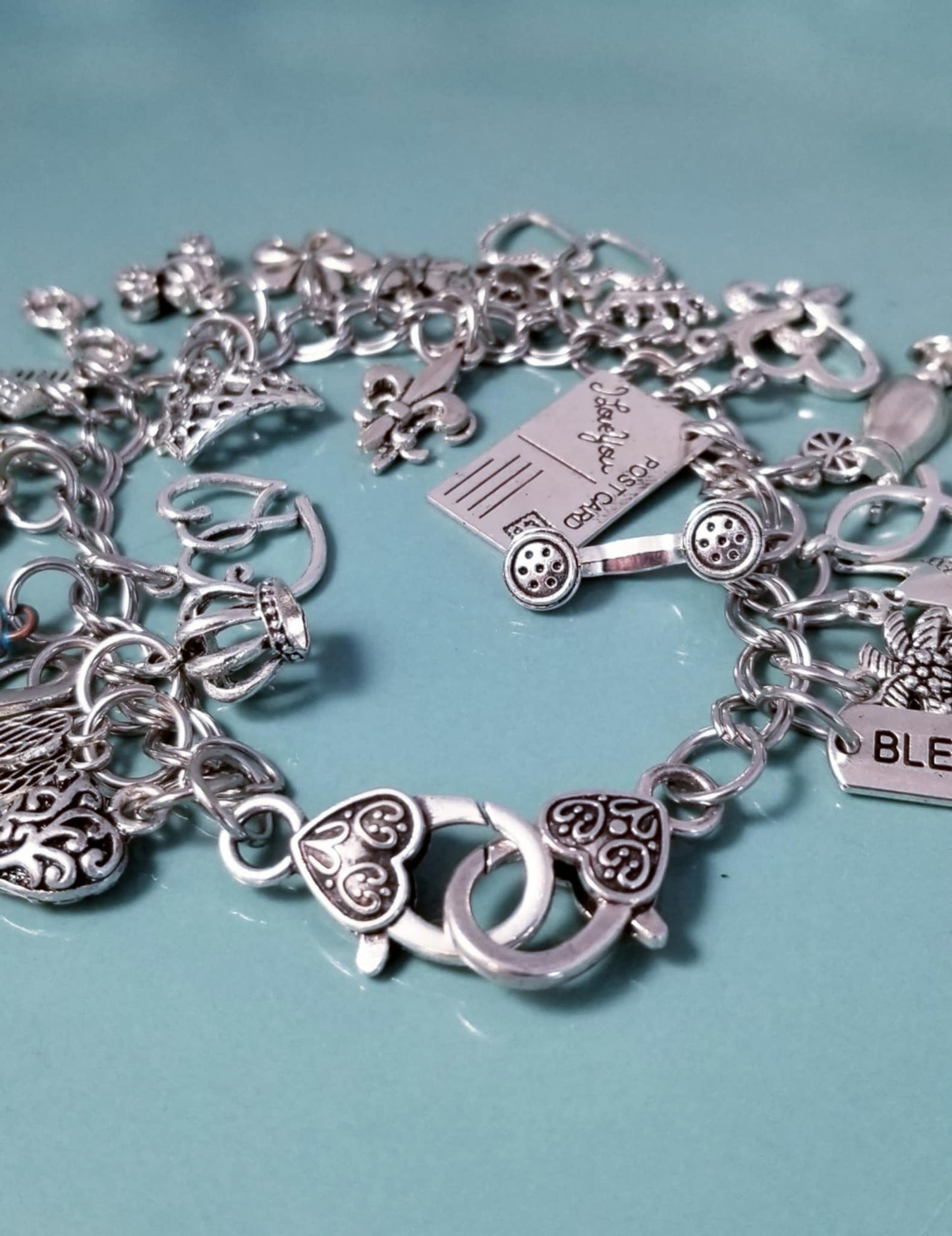 9.5" Chunky Charm Bracelet | Silver Charm Bracelet 9.5" Loaded with Whimsical Charms