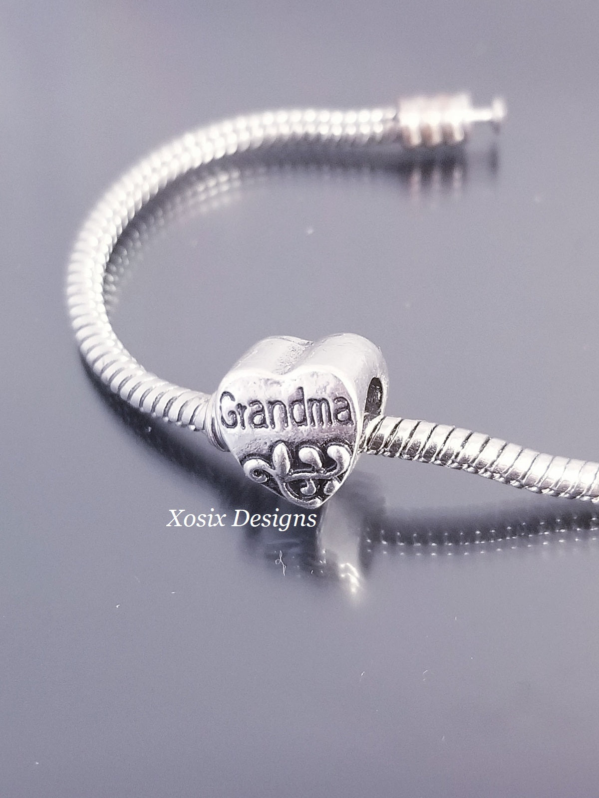 Grandma Heart Bead /Fleur de Lis Bead /European Bead /Fit Bracelet Bangl image 1