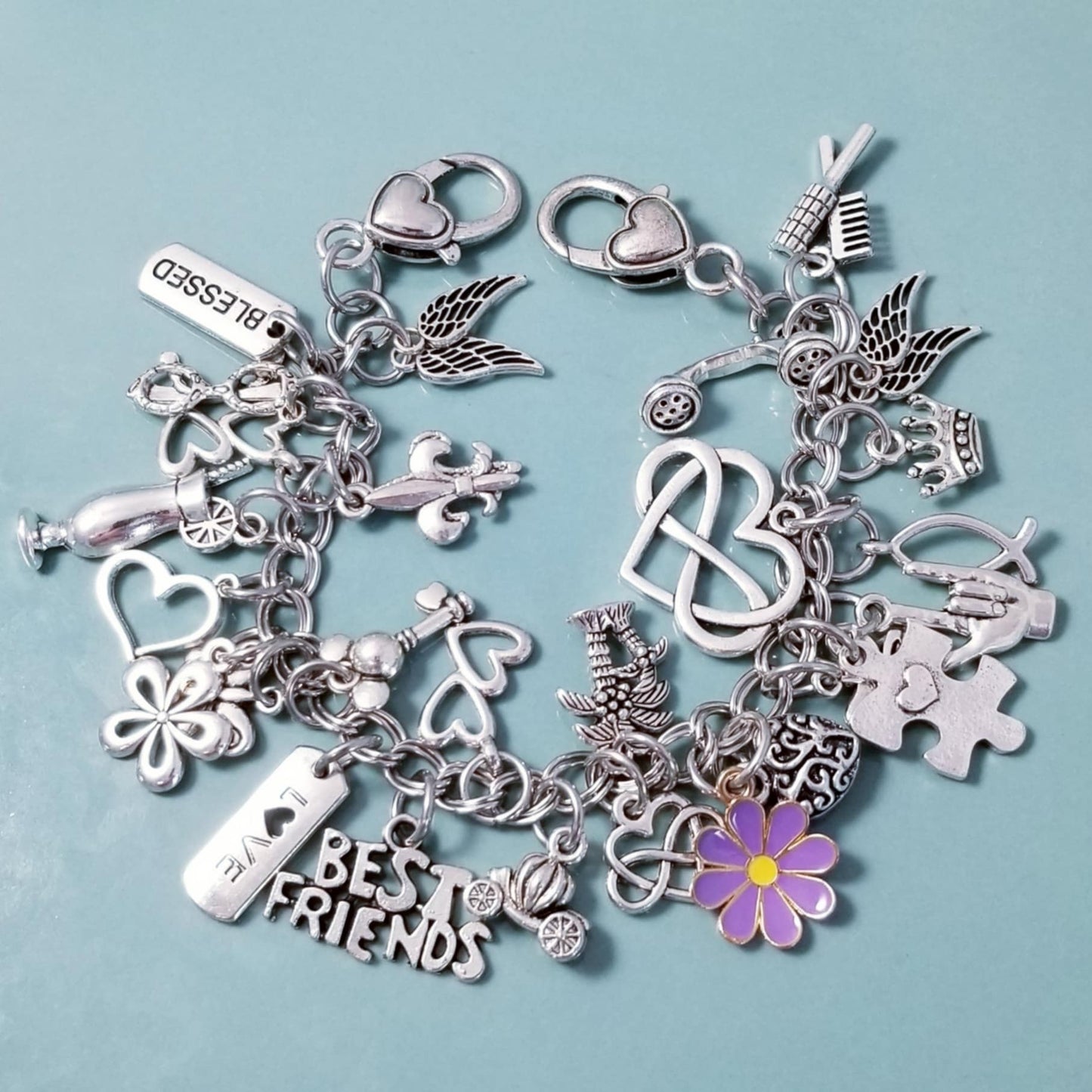 9 Inch Chunky Charm Bracelet | Loaded with Whimsical Charms Silver Chunky Bracelet
