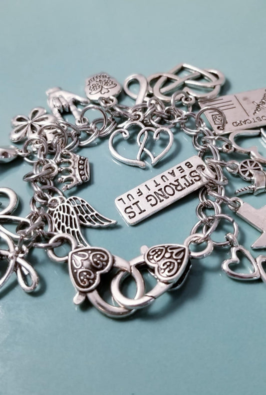 Chunky Charm Bracelet -Silver Charm Bracelet | 7" Loaded with Whimsical Charms