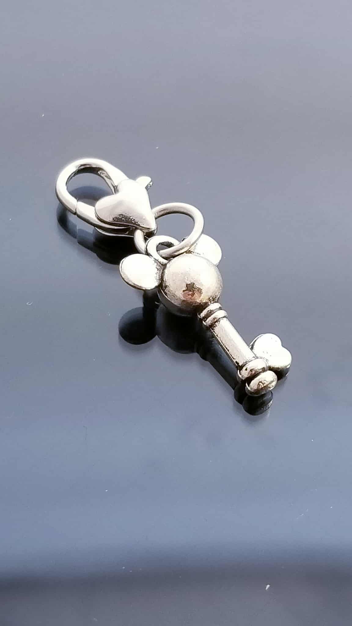 Mouse Charm/ Heart Key Charm / Heart Lobster Clasp /Clip On image 0