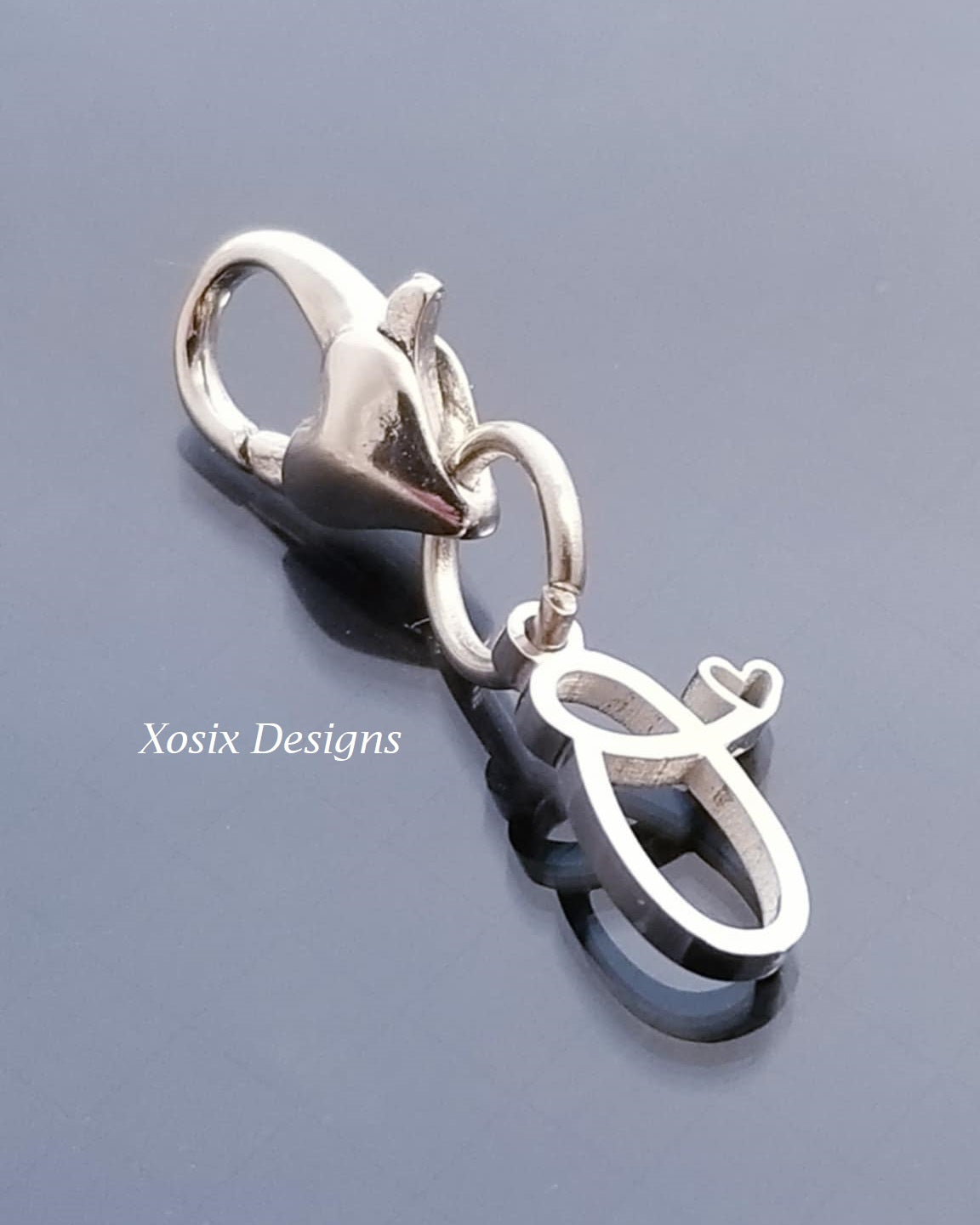 Initial O Charm Dangle /Letter O Charm /Heart Lobster Clasp /Dangle image 0