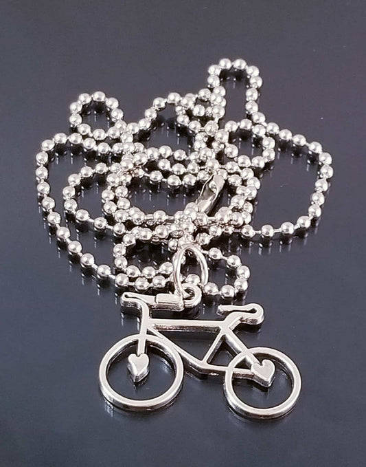 Bicycle Charm Necklace with Hearts on Wheels - 23.6" Ball Chain