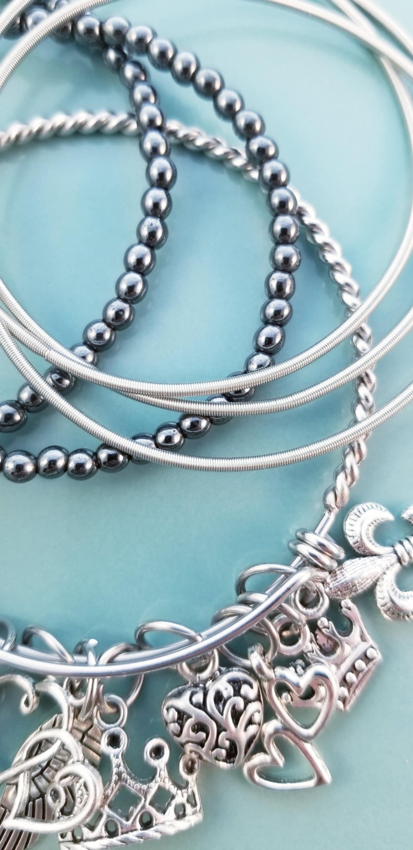 Chunky Charm Bracelet /Wire Bangle /Twisted Rope Bangle /Expandable /OSFM