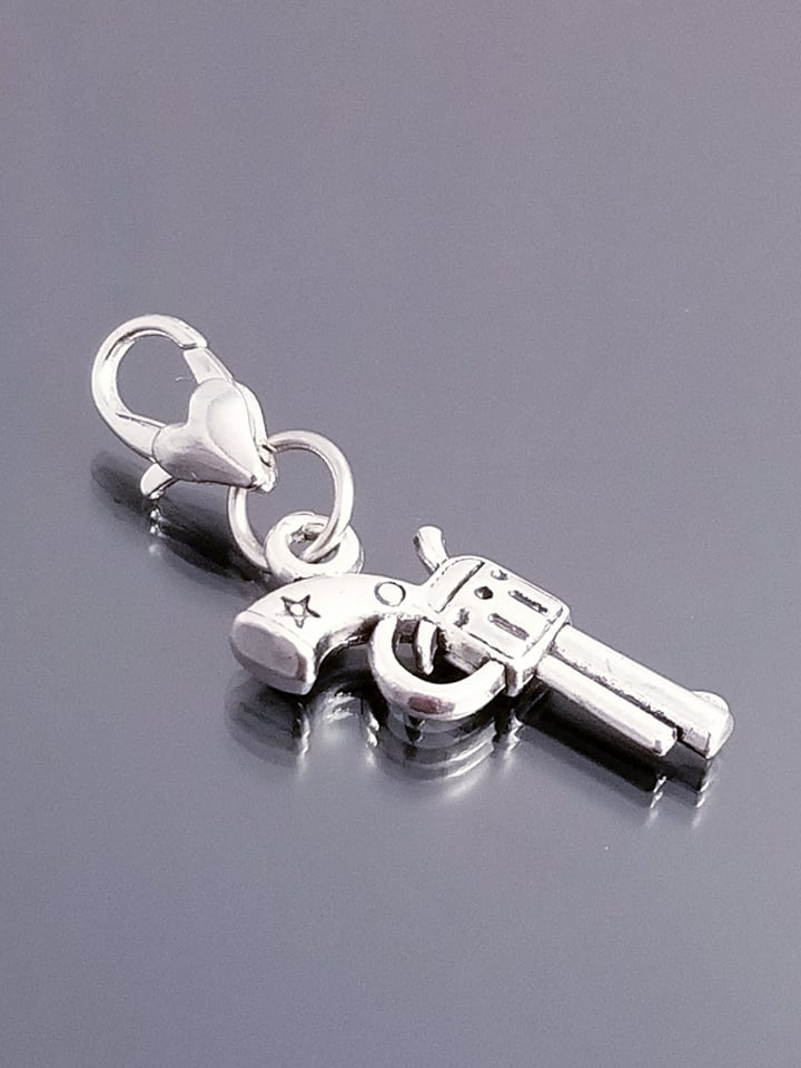 Pistol Charm/ Gun Charm /Heart Lobster Clasp /Clip On Charm /European Beads image 0