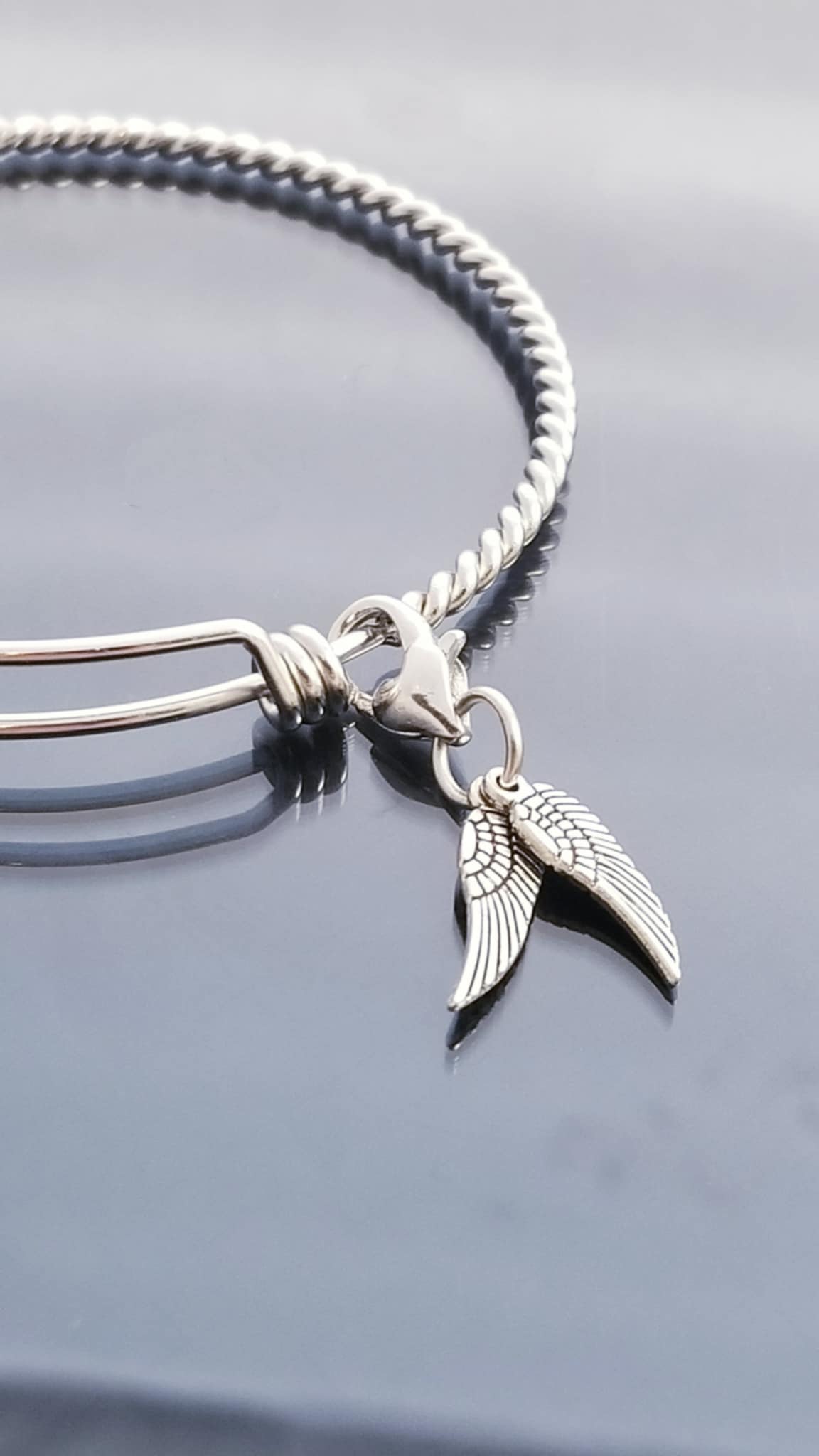 Angel Wings /Heart Charm Dangle /Open Heart Charm /Heart Lobster Clasp