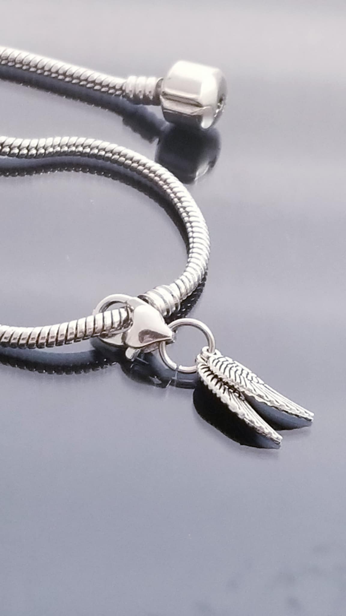 Angel Wings /Heart Charm Dangle /Open Heart Charm /Heart Lobster Clasp
