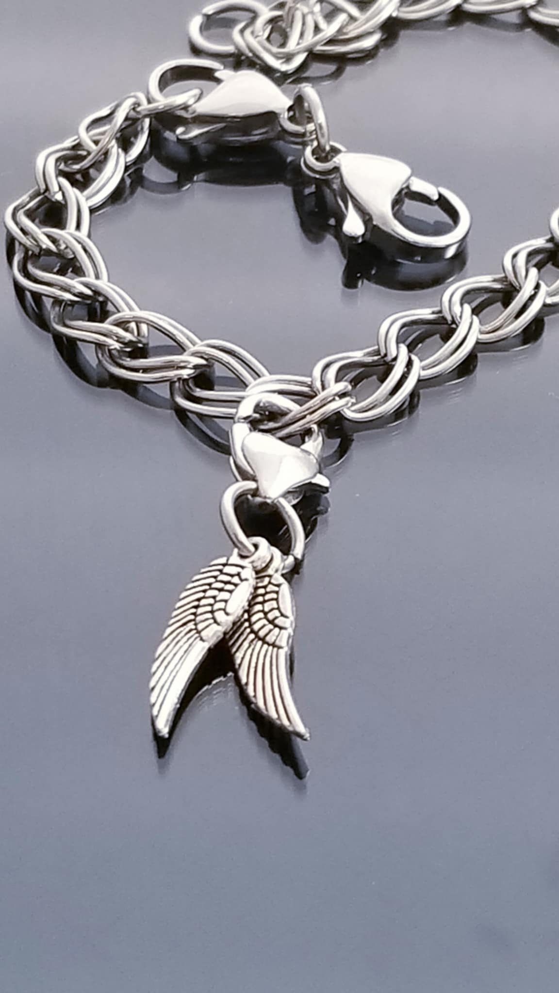 Angel Wings /Heart Charm Dangle /Open Heart Charm /Heart Lobster Clasp