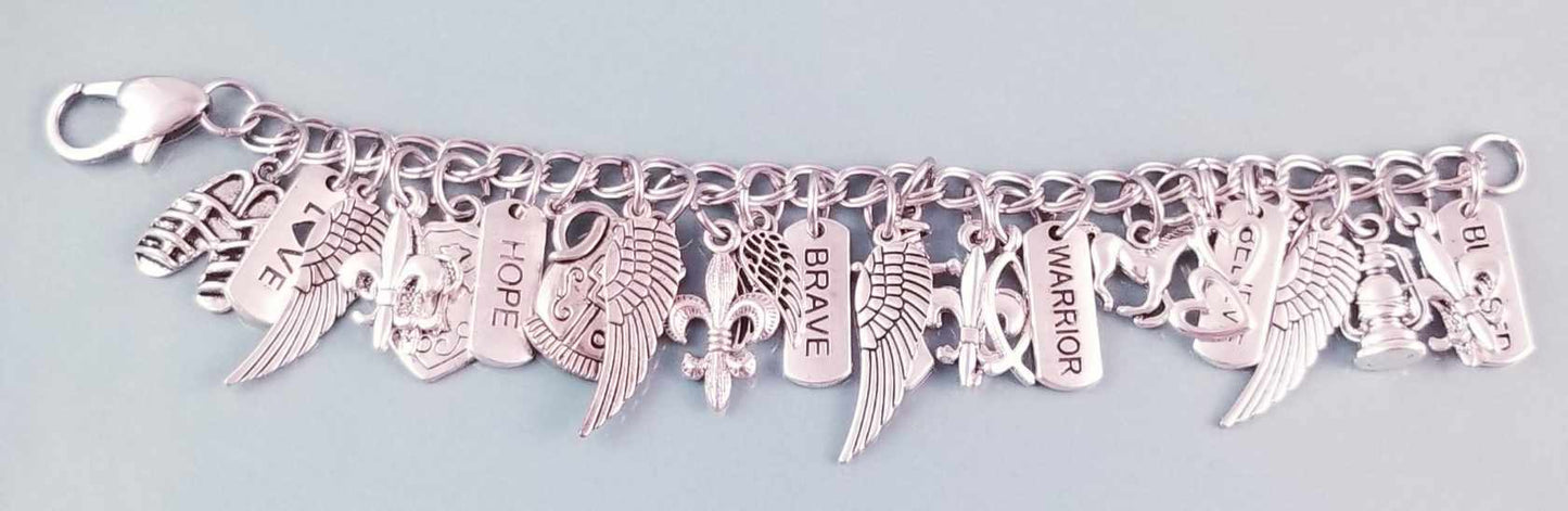 Size 7 Inch 18cm / Armor of God Charm Bracelet /Heart Lobster Clasp /Blessed