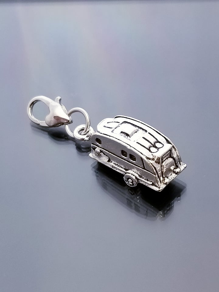 Camping Trailer RV Charm with Heart Lobster Clasp - Adventure Alloy Metal Jewelry