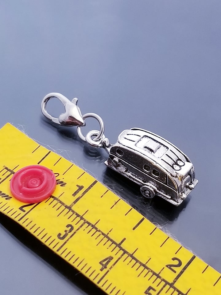 Camping Trailer RV Charm with Heart Lobster Clasp - Adventure Alloy Metal Jewelry