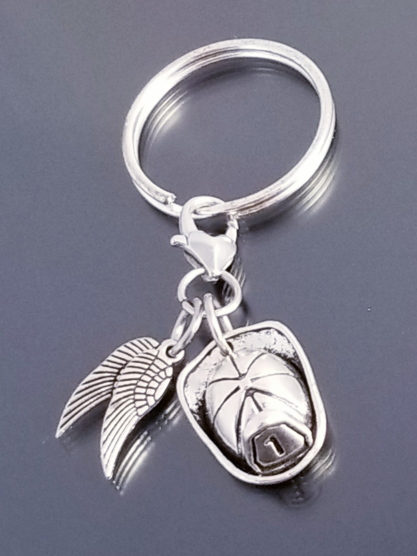Fireman Hat and Angel Wings Charm with Heart Lobster Clasp - Hero Protection Jewelry