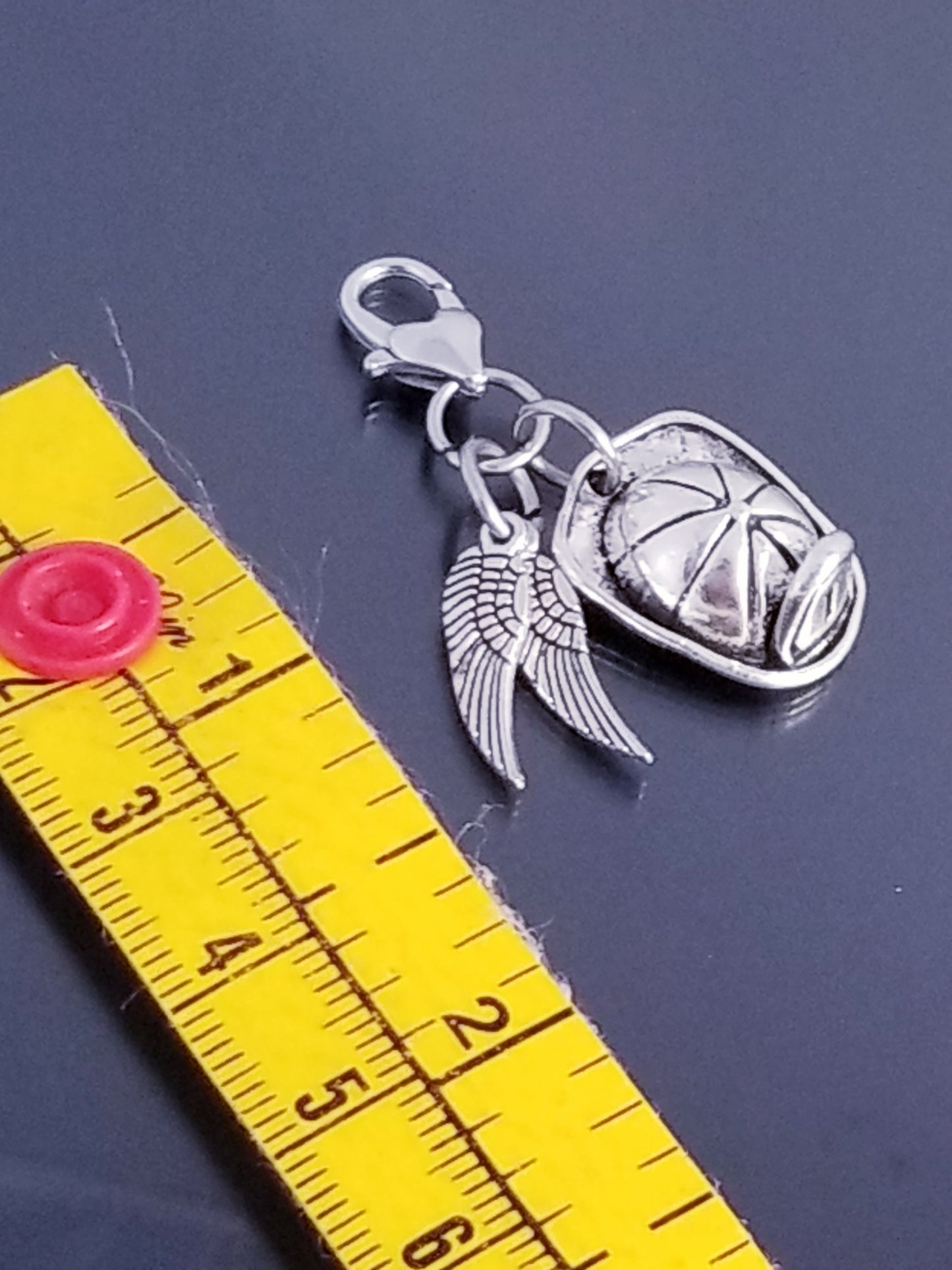 Fireman Hat and Angel Wings Charm with Heart Lobster Clasp - Hero Protection Jewelry