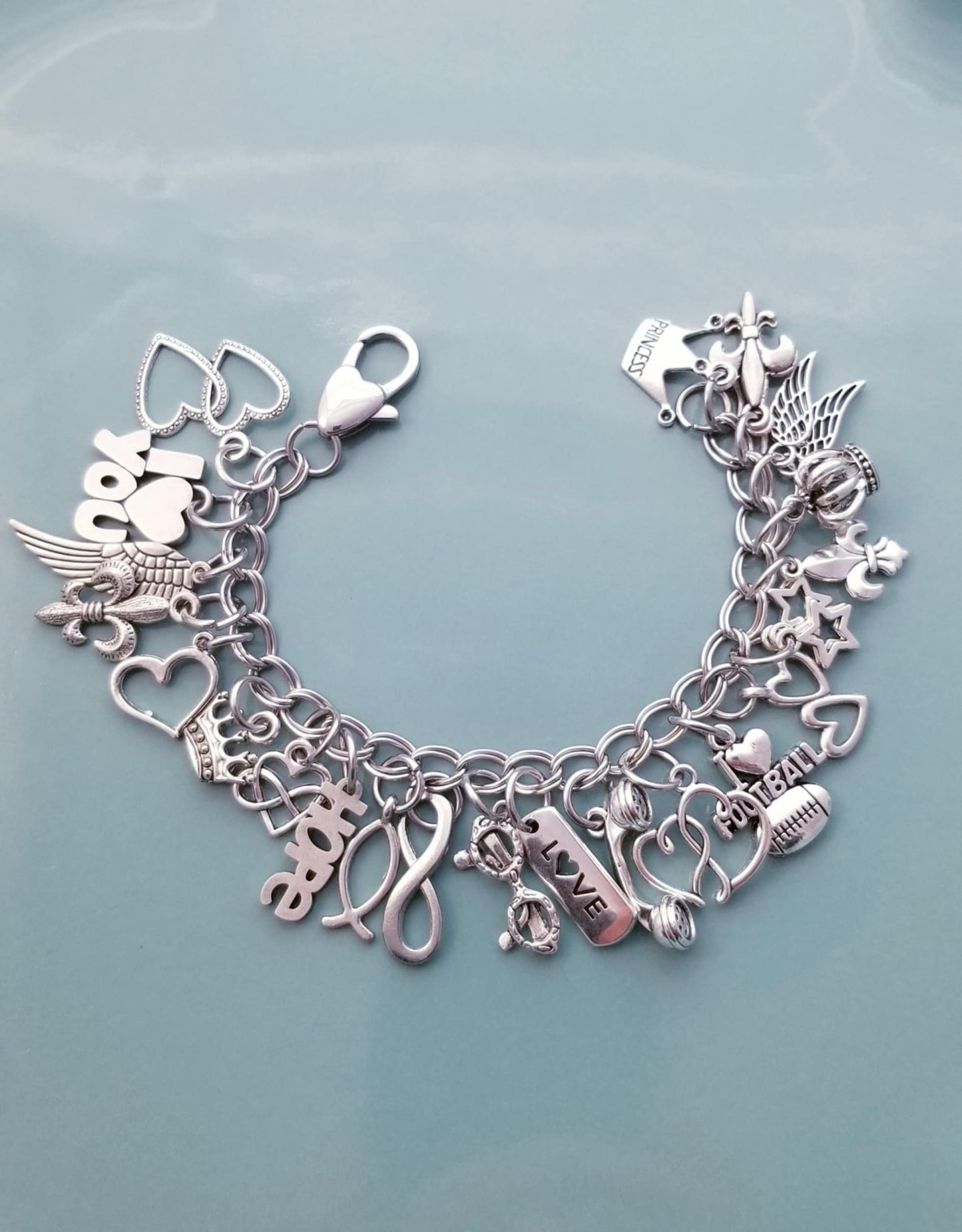 Chunky Charm Bracelet - Hearts, Hope, Angel Wings & More - 7 inch