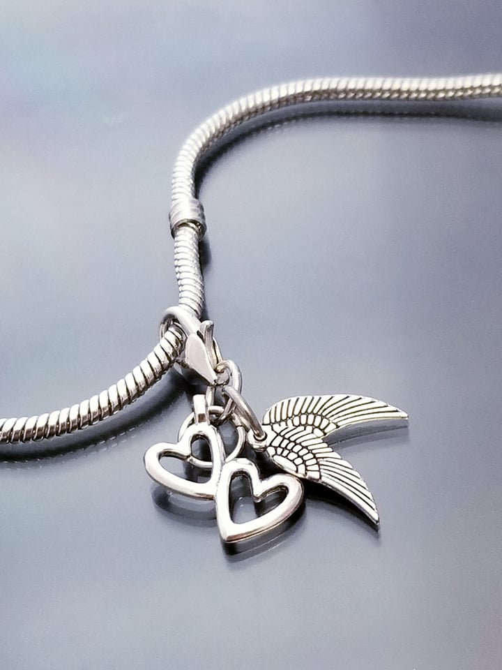 Double Hearts and Angel Wings Charm with Heart Lobster Clasp Clip On Purse Planner