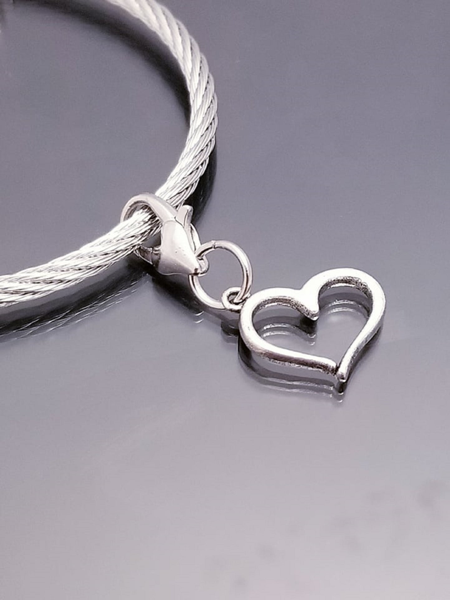 Heart Charm Dangle /Open Heart Charm /Heart Lobster Clasp