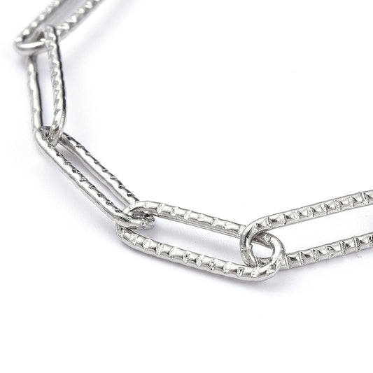 7 5/8 Inch Stainless Steel Paperclip Charm Bracelet with Toggle Clasp