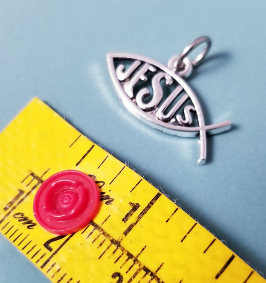 Jesus Charm – Silver Christian Jewelry for Bracelets & Necklaces -Ichthus Fish Charm – Silver Christian Symbol