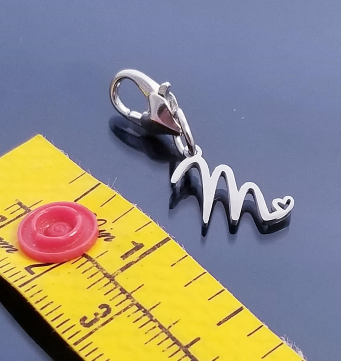 Initial M Charm Dangle /Letter M Charm /Heart Lobster Clasp /Dangle image 1