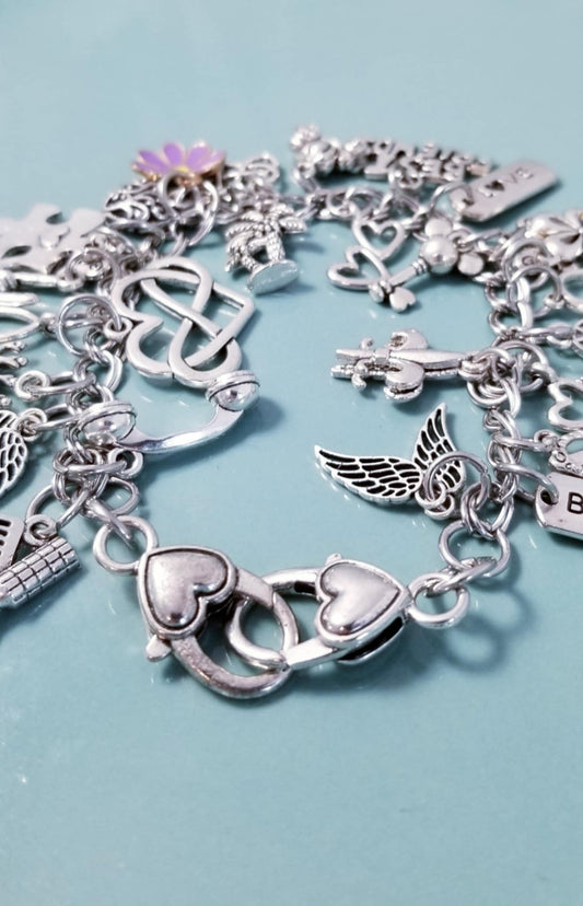 9 Inch Chunky Charm Bracelet | Loaded with Whimsical Charms Silver Chunky Bracelet