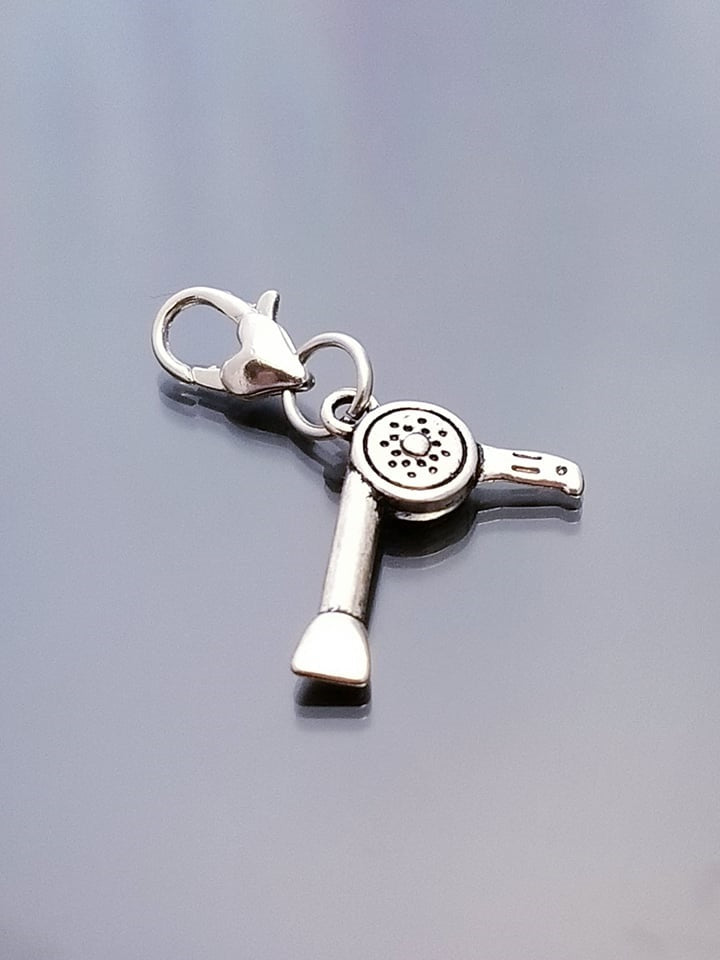 Hairdryer Charm/ Hairstylist Charm / Heart Lobster Clasp /Clip On image 0