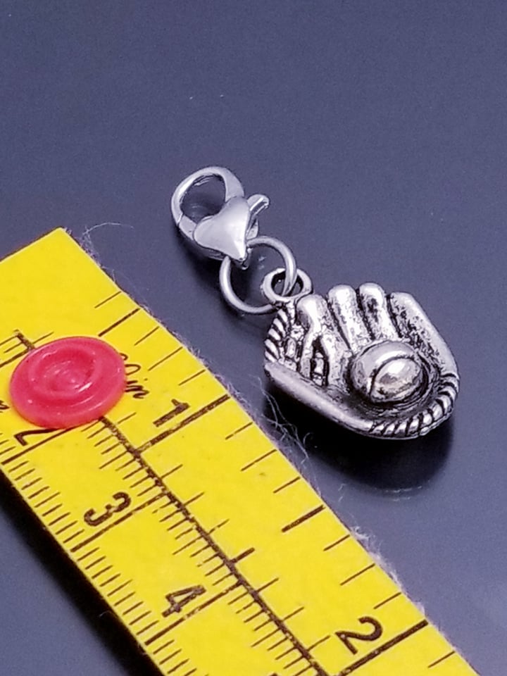 Baseball Glove and Ball Charm /Sports Charm/ Heart Lobster Clasp /Clip On Pur image 1
