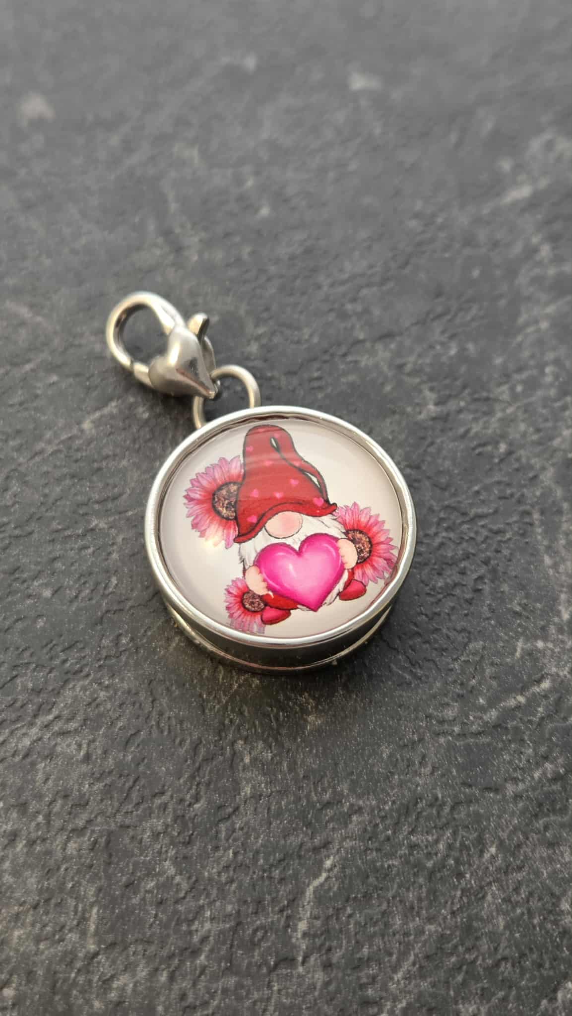 Gnome Snap Button on Heart Lobster Charm