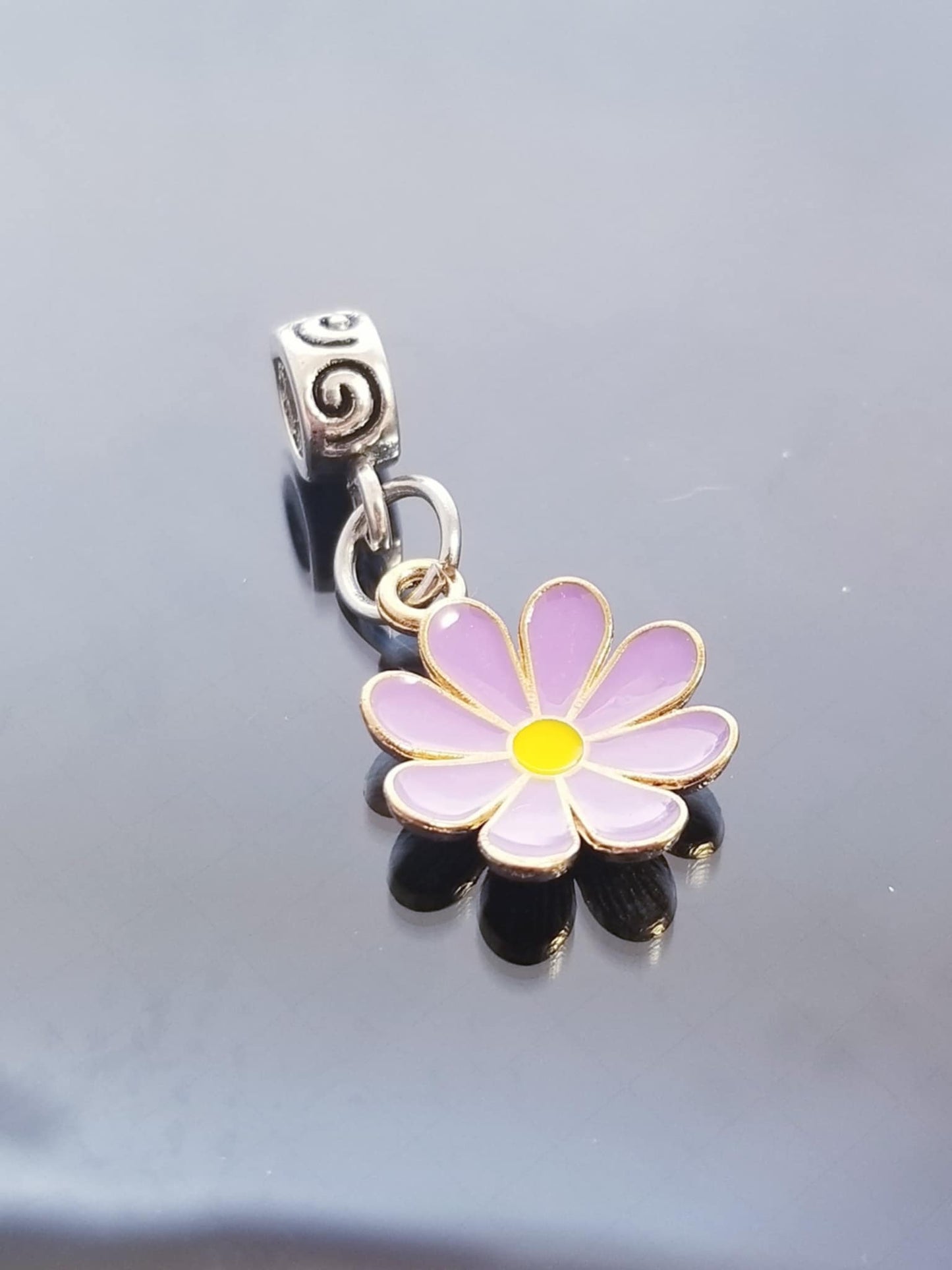 Purple Daisy Flower Charm/European Charms/ Dangle Charms image 0