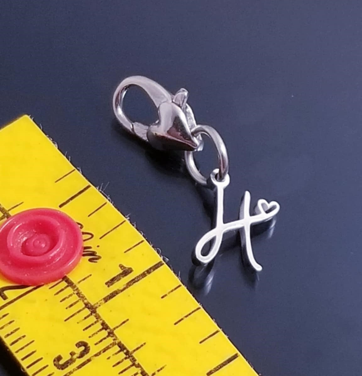Initial H Charm Dangle /Letter H Charm /Heart Lobster Clasp /Dangle image 1