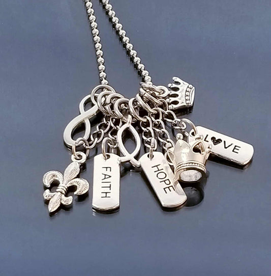 Chunky Charm Necklace - 23.6 Ball Chain - Faith Hope & Love Charms