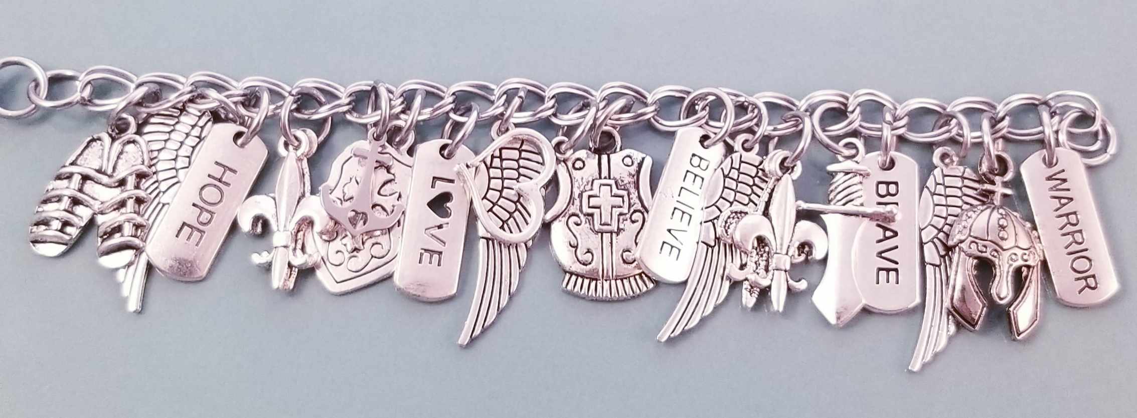 Size 6.5 / Armor of God Charm Bracelet /Heart Lobster Clasp /Warrior image 2