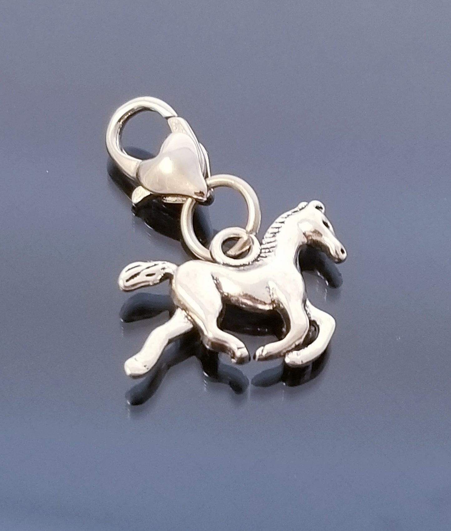 Horse Charm Heart Lobster Clip On for Bracelet Bangle Necklace