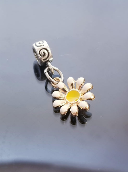 White Yellow Daisy Flower Charm/European Charms/ Dangle Charms image 0
