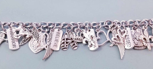 Size 7.5-8 / Armor of God Charm Bracelet /Heart Lobster Clasp /Love image 2