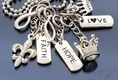 Chunky Charm Necklace - 23.6 Ball Chain - Faith Hope & Love Charms
