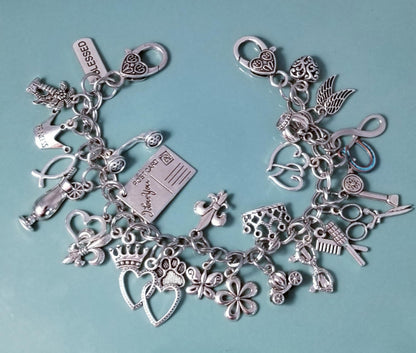 9.5" Chunky Charm Bracelet | Silver Charm Bracelet 9.5" Loaded with Whimsical Charms