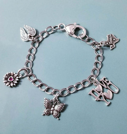 7.5 Inch Chunky Charm Bracelet - Silver Charm Bracelet - 925 SS Texas Love Collection