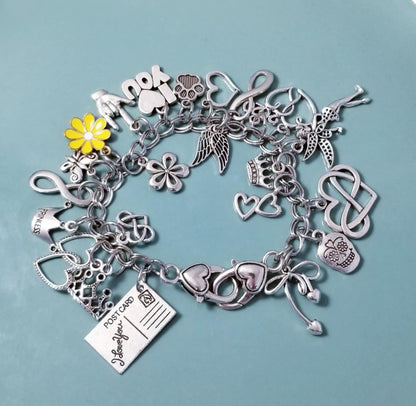 8 1/4 inch Chunky Charm Bracelet | Silver Bracelet Loaded with Whimsical Charms