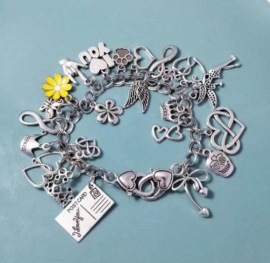 8 1/4 inch Chunky Charm Bracelet | Silver Bracelet Loaded with Whimsical Charms