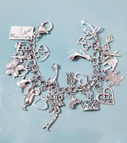 Whimsical Wonderland 7.5" Charm Bracelet - Stainless Steel with Mixed Metal Charms