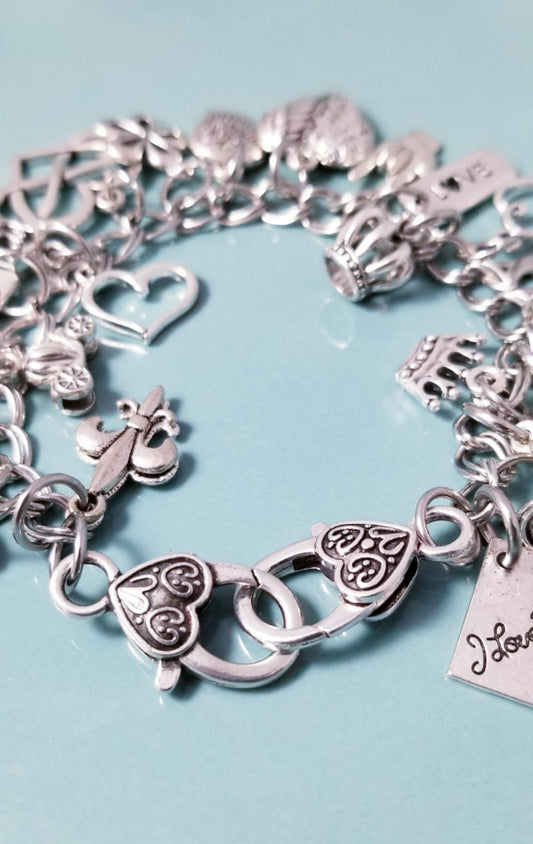 8.5 inch Chunky Charm Bracelet | Silver Bracelet Loaded with Whimsical Charms