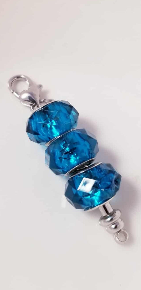 Purse Charm ♥ Teal Blue Charm / Faceted Glass / Heart Lobster Clasp /Clip On